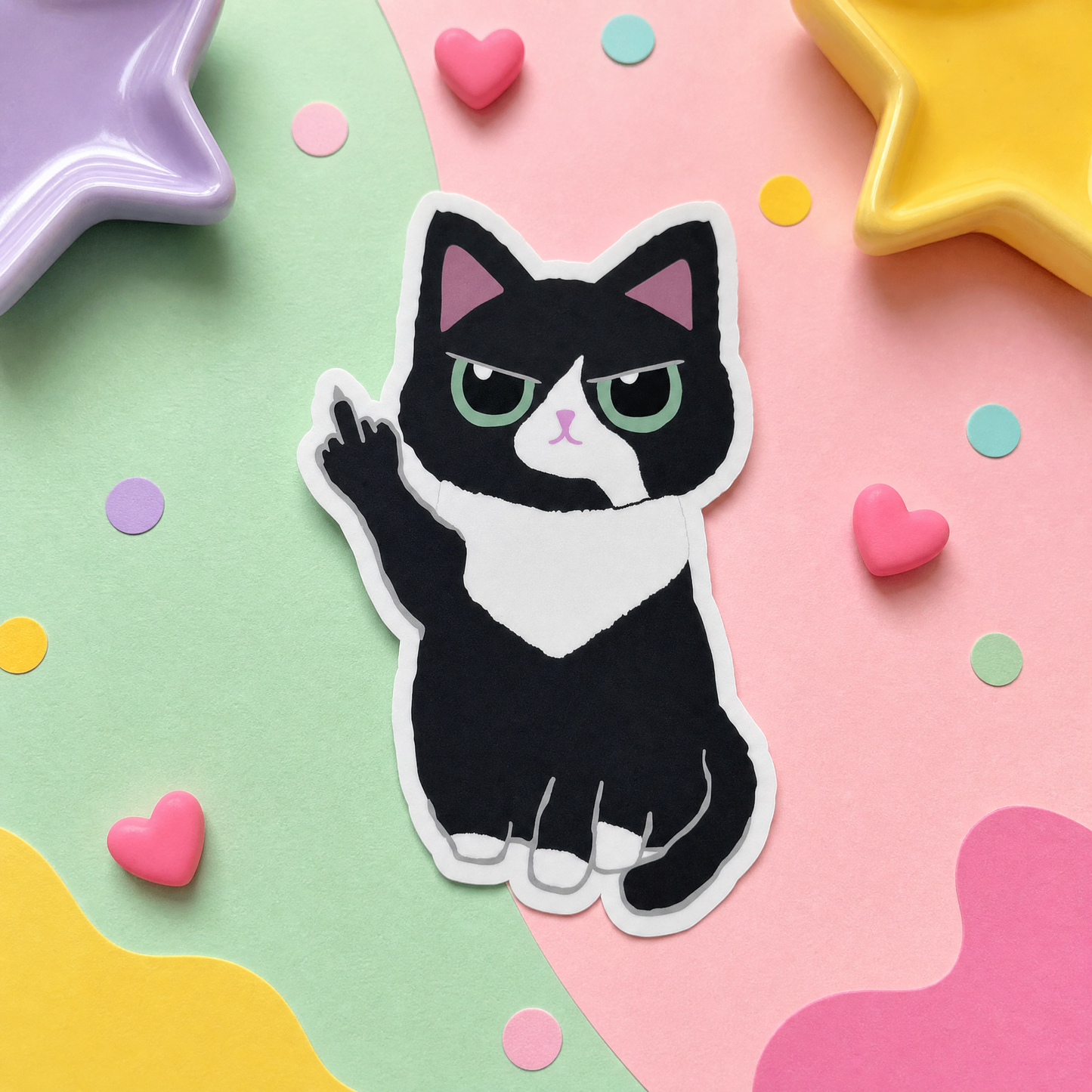 Cat Giving Middle Finger - Vinyl Sticker