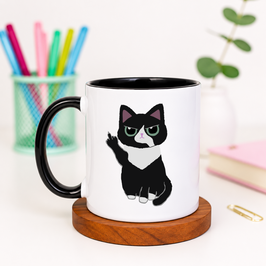 Cat Giving Middle Finger - Ceramic Mug