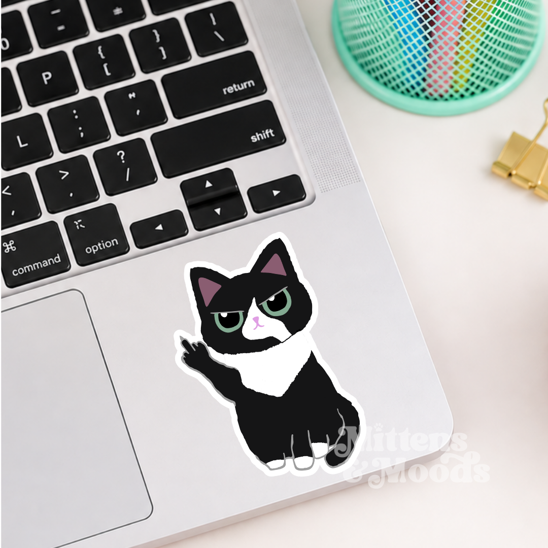 Cat Giving Middle Finger - Vinyl Sticker
