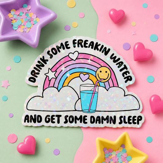 Drink Some Freakin Water and Get Some Damn Sleep - Vinyl Sticker