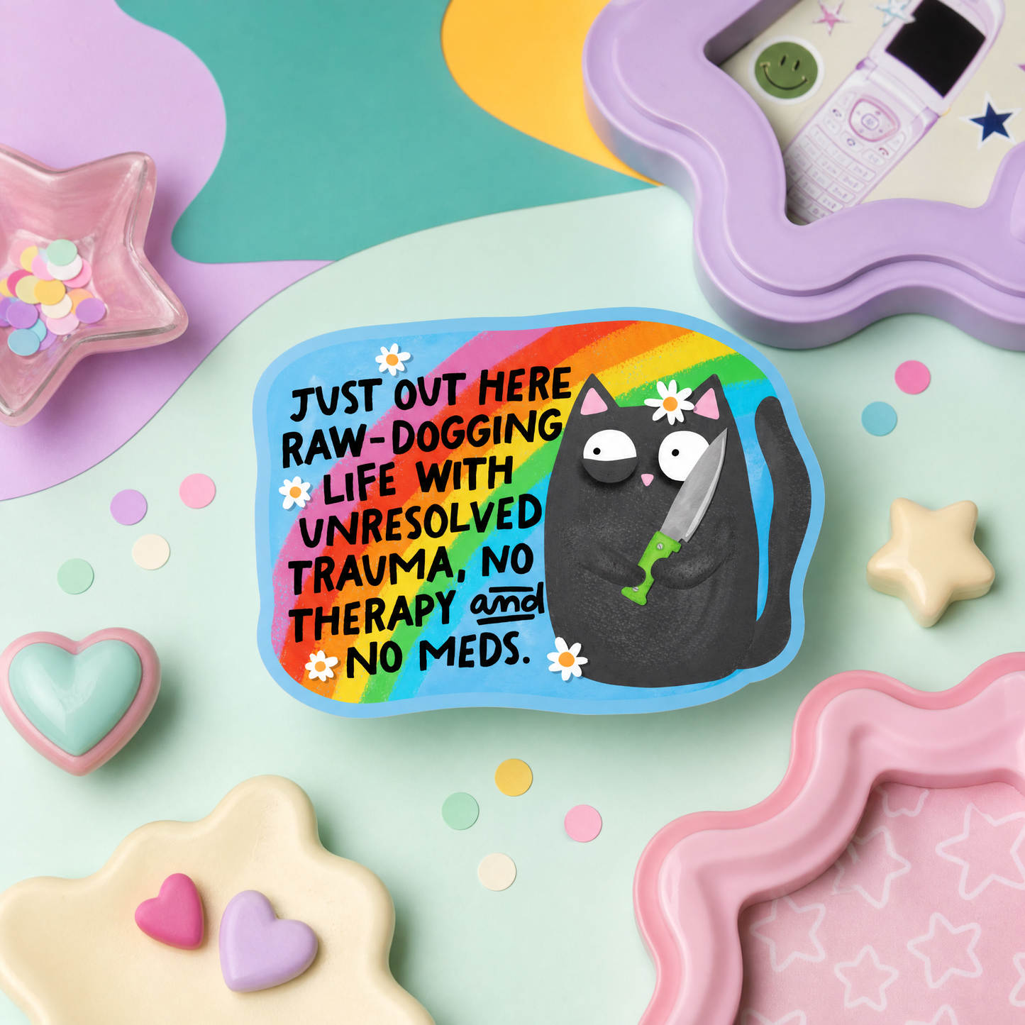 Just Out Here Raw-Dogging Life - Vinyl Sticker
