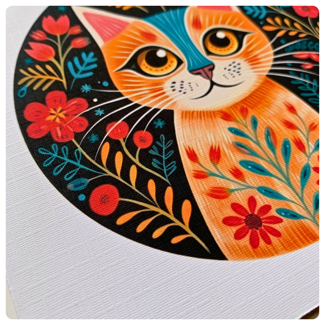 Folk Art Cat on Black - Greeting Card